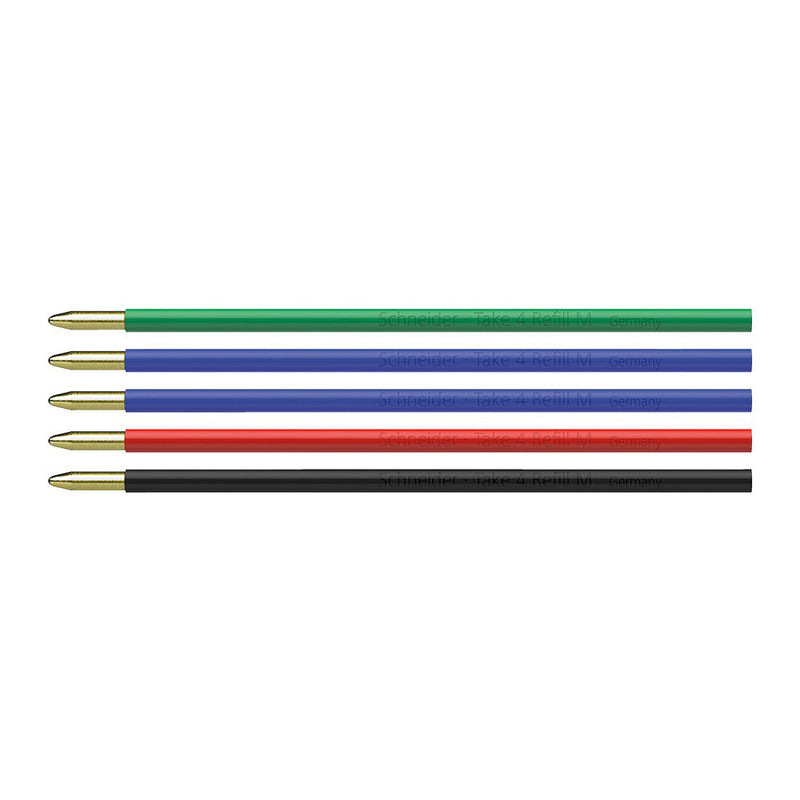 Pk/5 Schneider Take 4 Multifunction 4-Color Ballpoint Pen Refills, Assorted