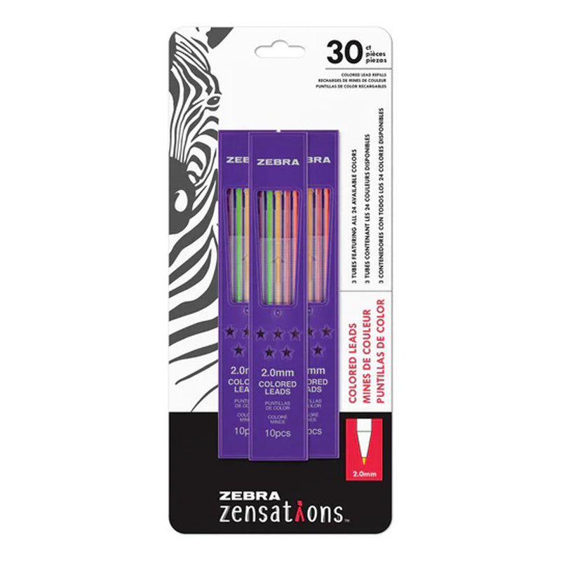 Pack/3 Zebra Zensations Colored Mechanical Pencil 2.0mm Assorted Lead Refills