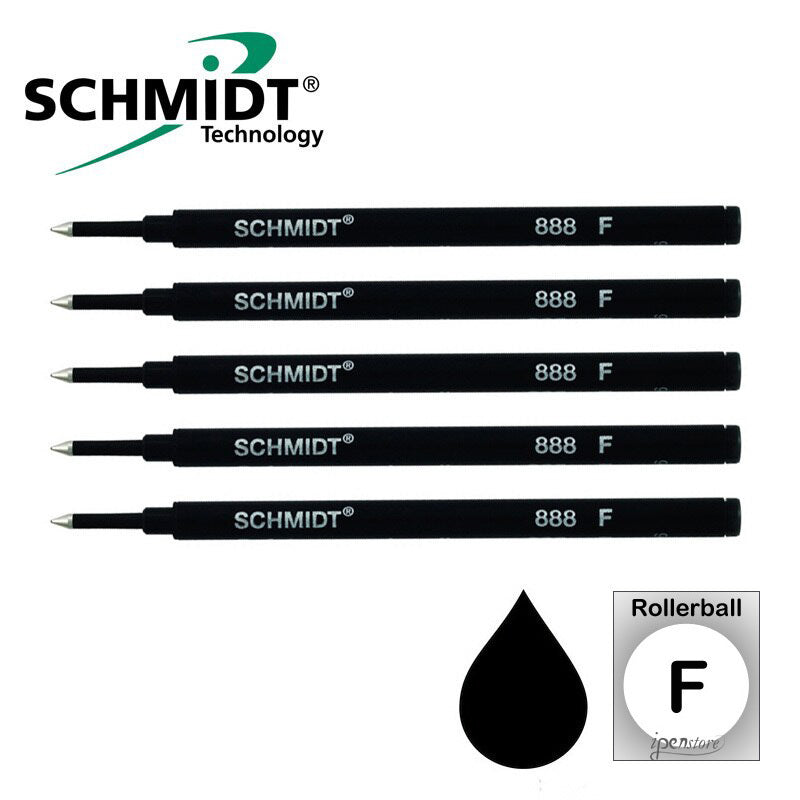 Pk/5 Schmidt 888 Safety Ceramic Rollerball Refills, Black, Fine 0.6 mm