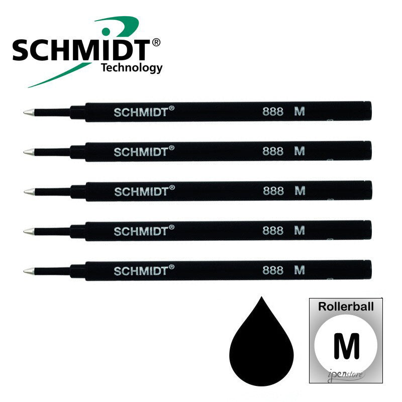 Pk/5 Schmidt 888 Safety Ceramic Rollerball Refills, Black, Medium 0.7 mm