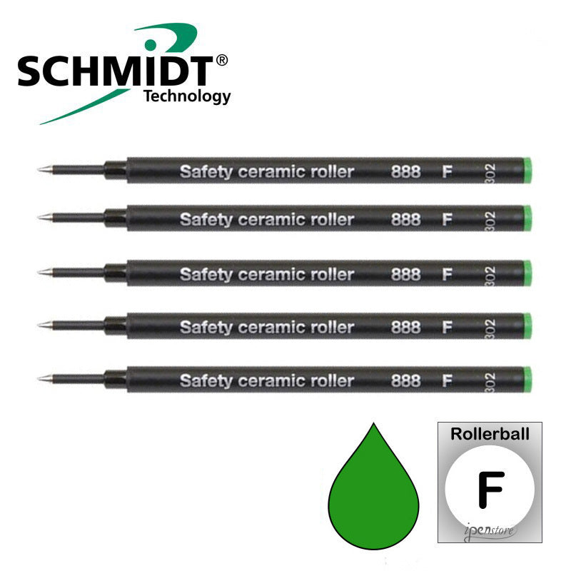 Pk/5 Schmidt 888 Safety Ceramic Rollerball Refills, Green, Fine 0.6 mm
