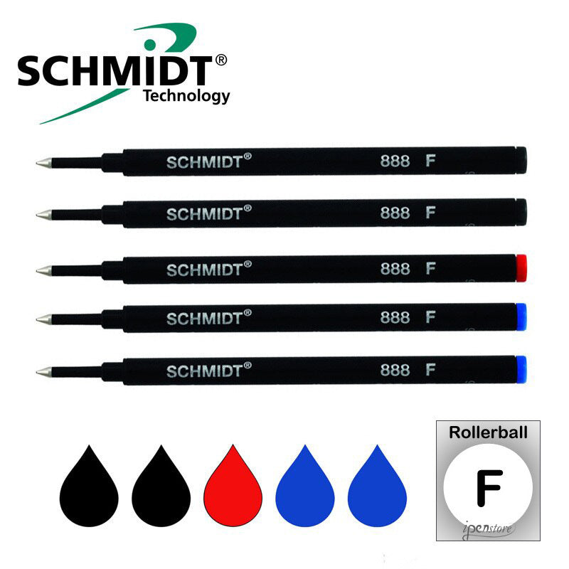 Pk/5 Schmidt 888 Rollerball Refills BLACK-RED-BLUE Fine