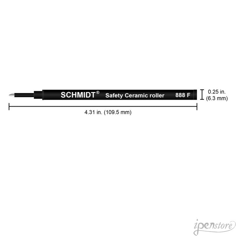 Schmidt 888 Safety Ceramic Rollerball Refill, Black, Fine 0.6 mm