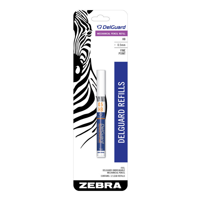 Pk/12 Zebra DelGuard Mechanical Pencil Lead Refills, 0.5mm HB
