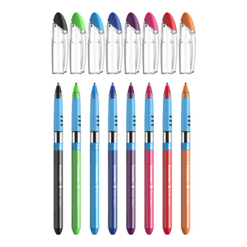 Set/8 Schneider Slider Basic Viscoglide Ballpoint Pens, 8 Colors