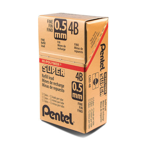 Box / 12 Tubes PENTEL Super Hi-Polymer Lead, 0.5 mm 4B