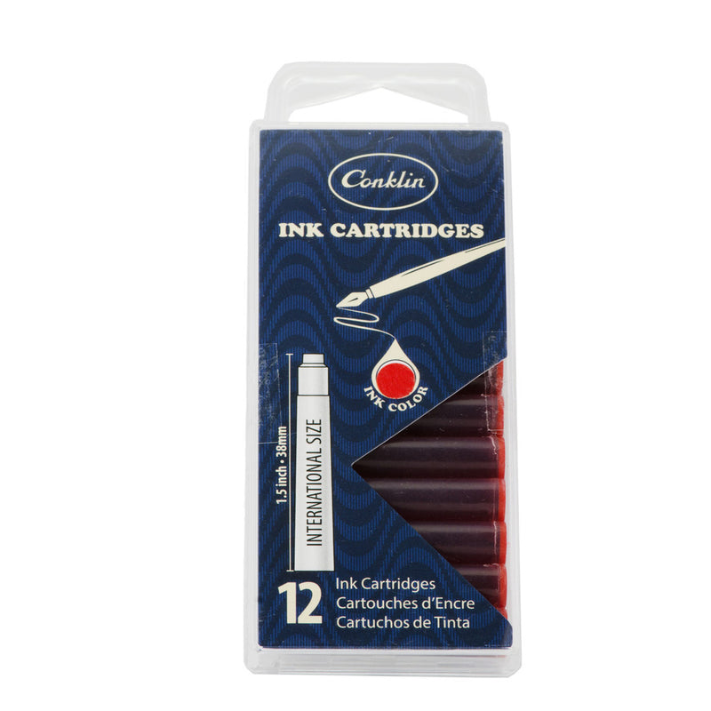Pk/12 Conklin Standard International Ink Cartridges, Red