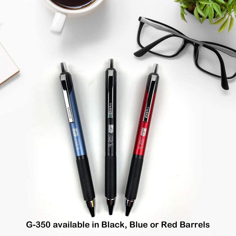 Pk/2 Zebra G-350 Metal Barrel Retractable Gel Pens, Crimson Red