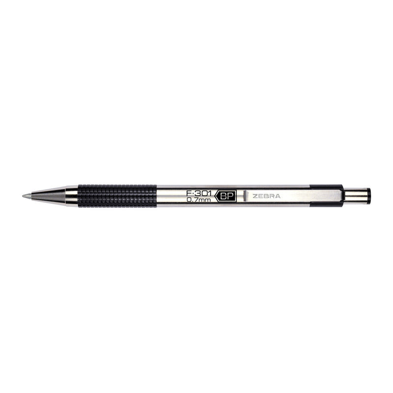 Pk/2 Zebra F-301 Stainless Steel Barrel Ballpoint Pens, Black