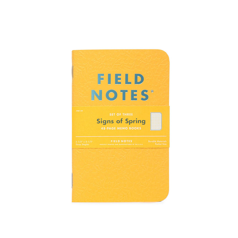 Pack of 3 Field Notes, "Signs of Spring", Embossed Yellow Cover, Dot-Graph Paper