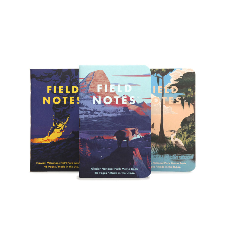 3 Field Notes Notebooks, 3.5" x 5.5", National Parks, Series F, Glacier-Hawai'i-Everglades
