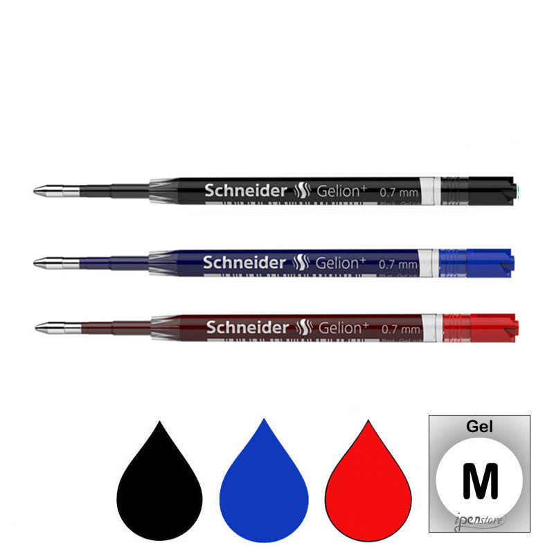 Pk/3 Schneider Gelion+ Gel Ballpoint Refills, Black-Blue-Red M (0.7mm)