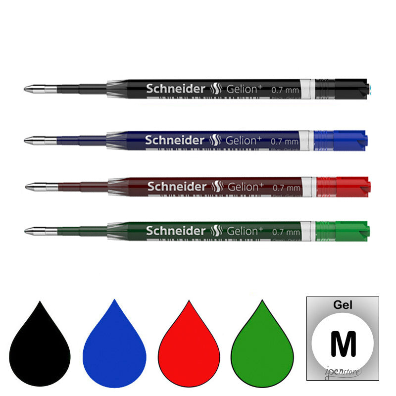 Pk/4 Schneider Gelion+ Gel Ballpoint Refills, Black-Blue-Red-Green M (0.7mm)