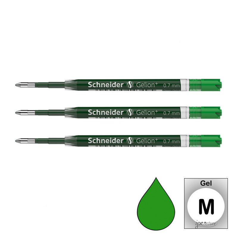 Pk/3 Schneider Gelion+ Gel Ballpoint Refills, Green M (0.7mm)