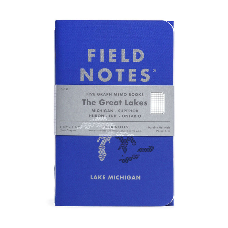 Pack of 5 Field Notes Notebooks, 3.5" x 5.5", Great Lakes - Five Lakes