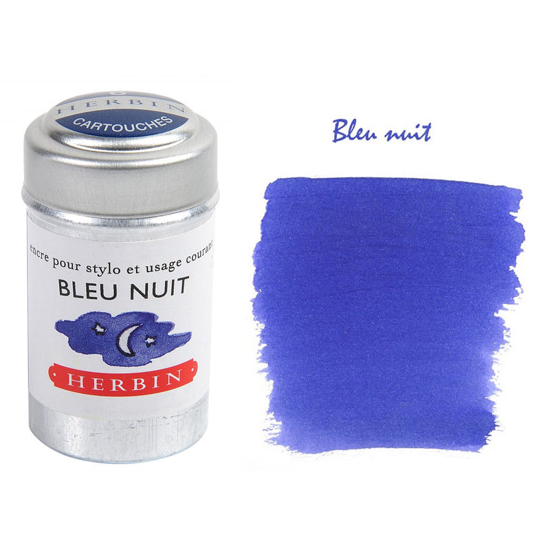 Pk/6 J. Herbin Fountain Pen Ink Cartridges, Bleu Nuit (Night Blue)