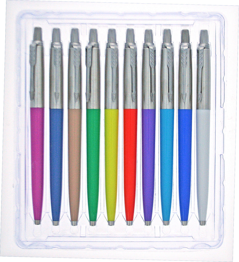 Tray of 10 Parker Jotter Ballpoint Pens, Assorted Colors