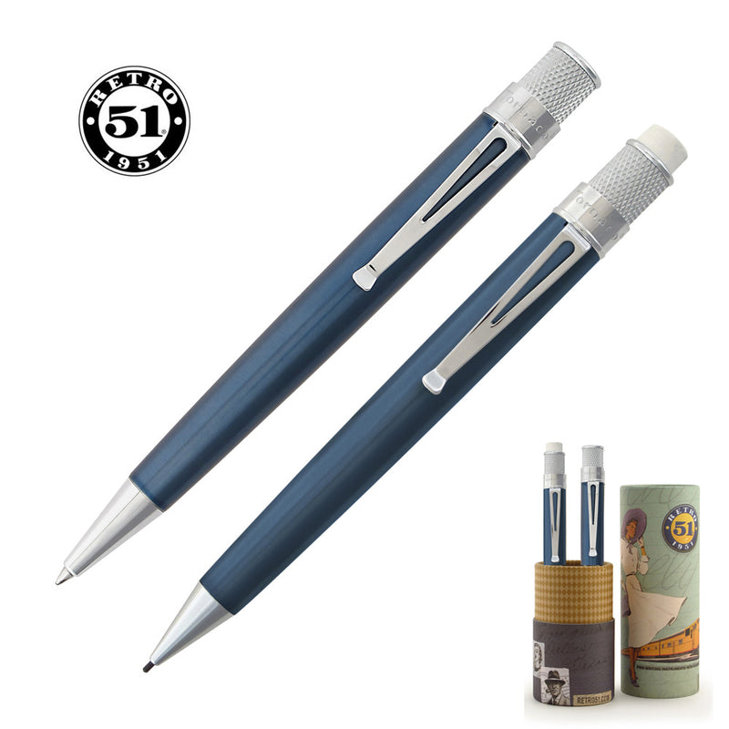 Retro 51 Tornado Deluxe Rollerball Pen & Pencil Set, Ice Blue