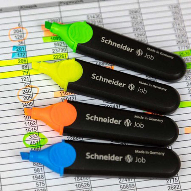 Pack/4 Schneider Job Highlighters, Green-Pink-Orange-Yellow