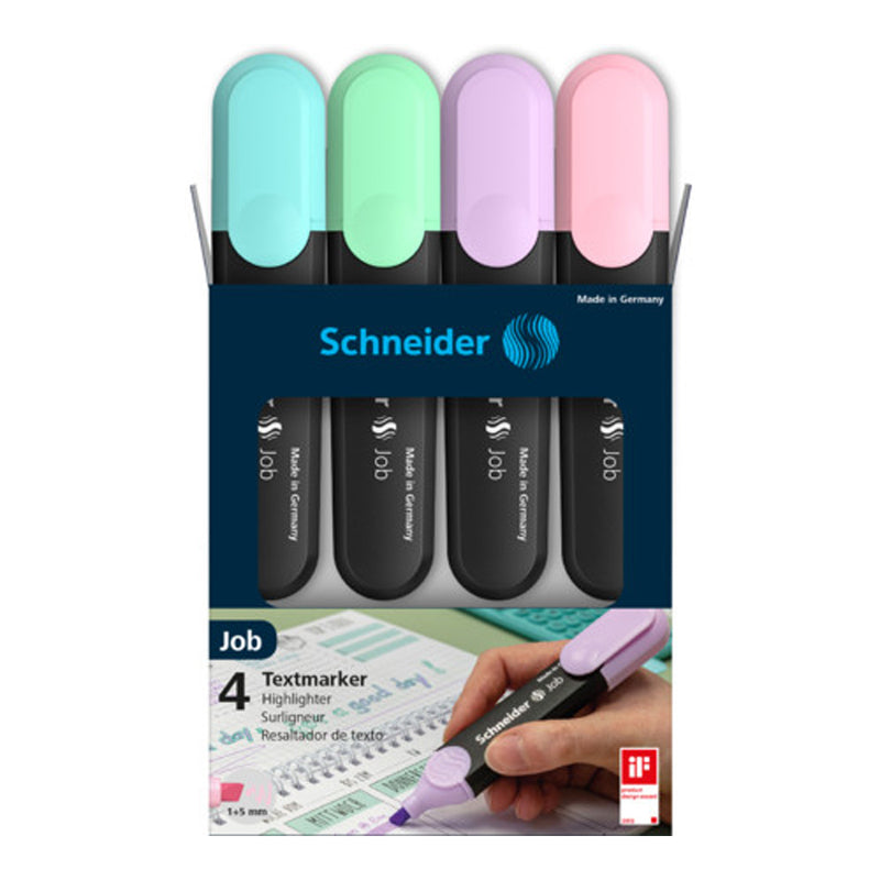 Pack/4 Schneider Job Highlighters, Pastel Turquoise-Mint-Lilac-Rose