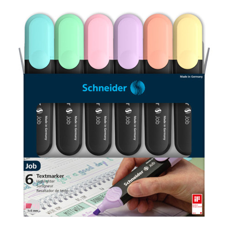 Pack/6 Schneider Job Highlighters, Pastel Turquoise-Mint-Lilac-Rose-Peach-Vanilla