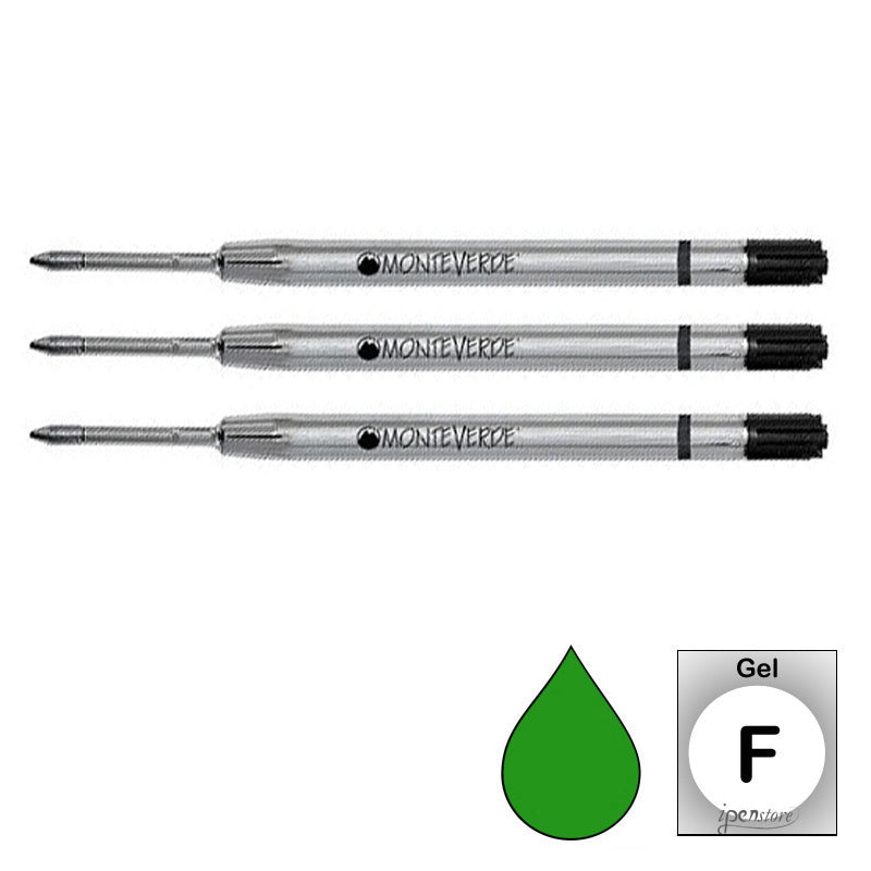 Pk/3 Monteverde P42 Parker-Style Capless Ceramic Gel Refills, Green, Fine