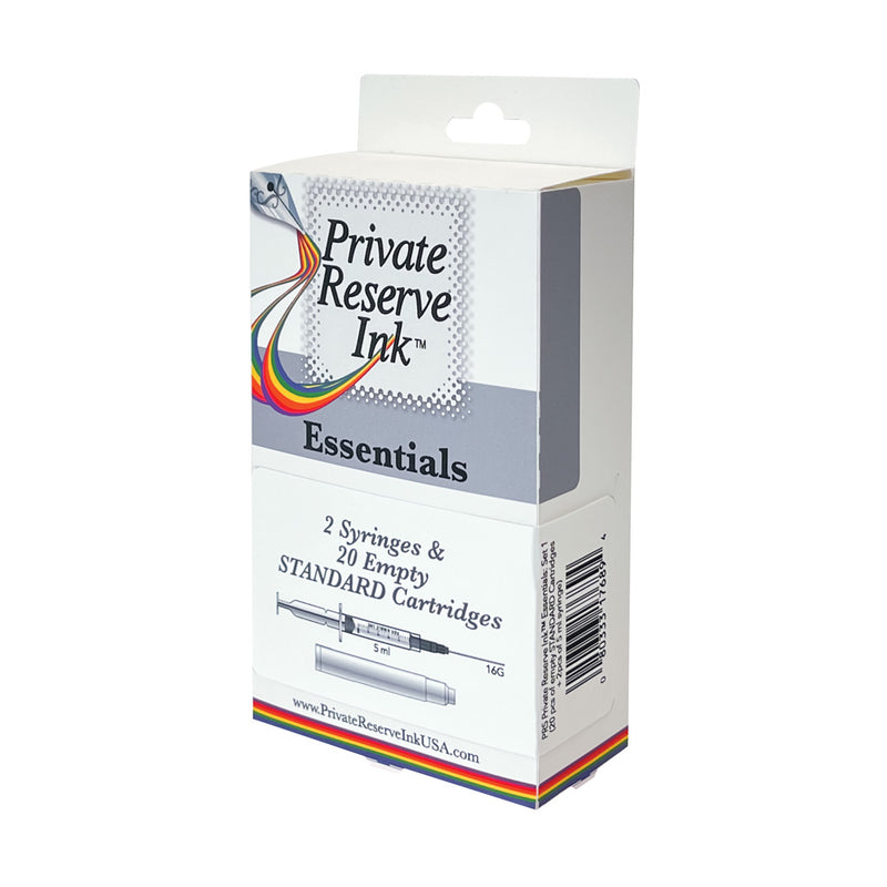 Private Reserve Ink Essentials Kit- 20 Std Int'l Fountain Pen Ink Cartridges + 2 Syringes