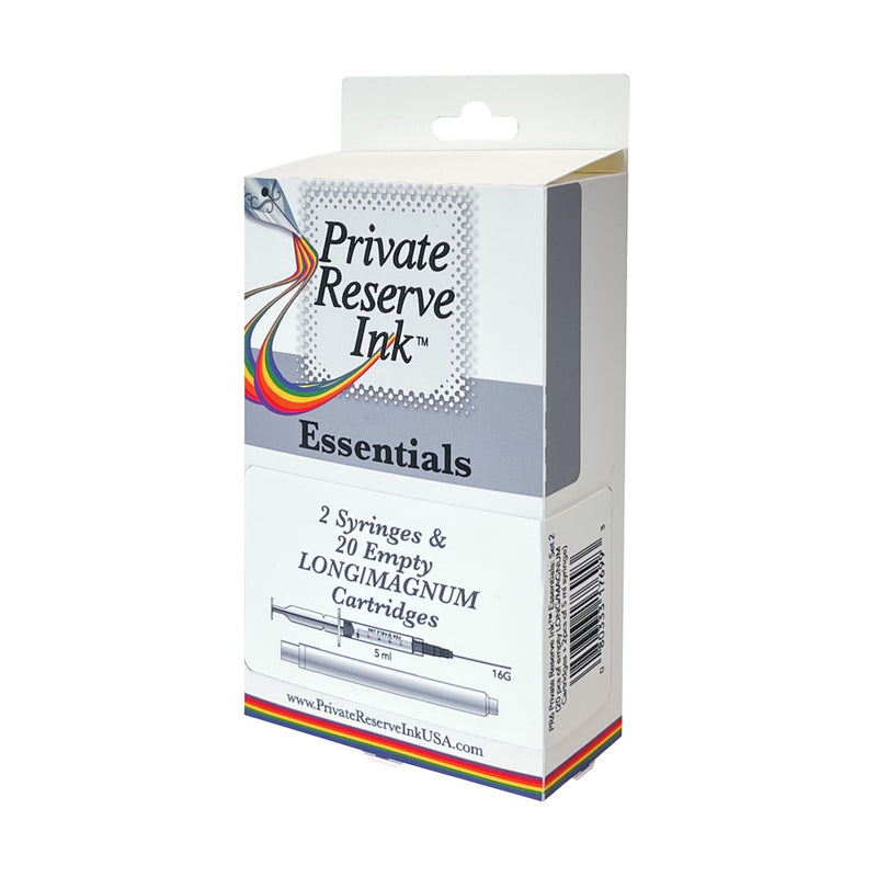 Private Reserve Ink Essentials Kit- 20 Long Fountain Pen Ink Cartridges + 2 Syringes