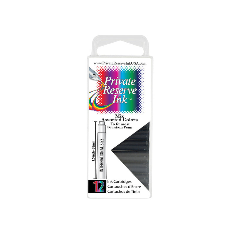 Pk/12 Private Reserve Fountain Pen Ink Cartridges, Assorted Colors