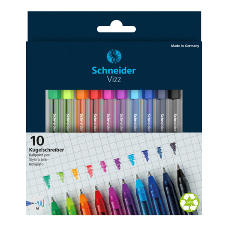 Pk/10 Schneider Vizz Ballpoint Pens - Gelco Ink, 10-Color Assortment
