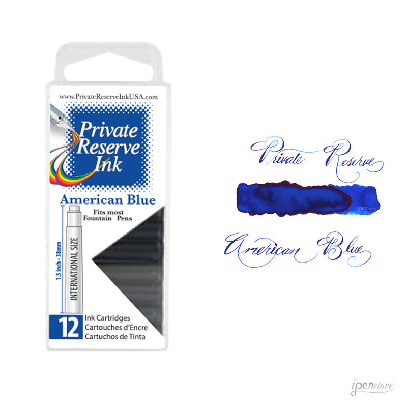 Pk/12 Private Reserve Fountain Pen Ink Cartridges, American Blue