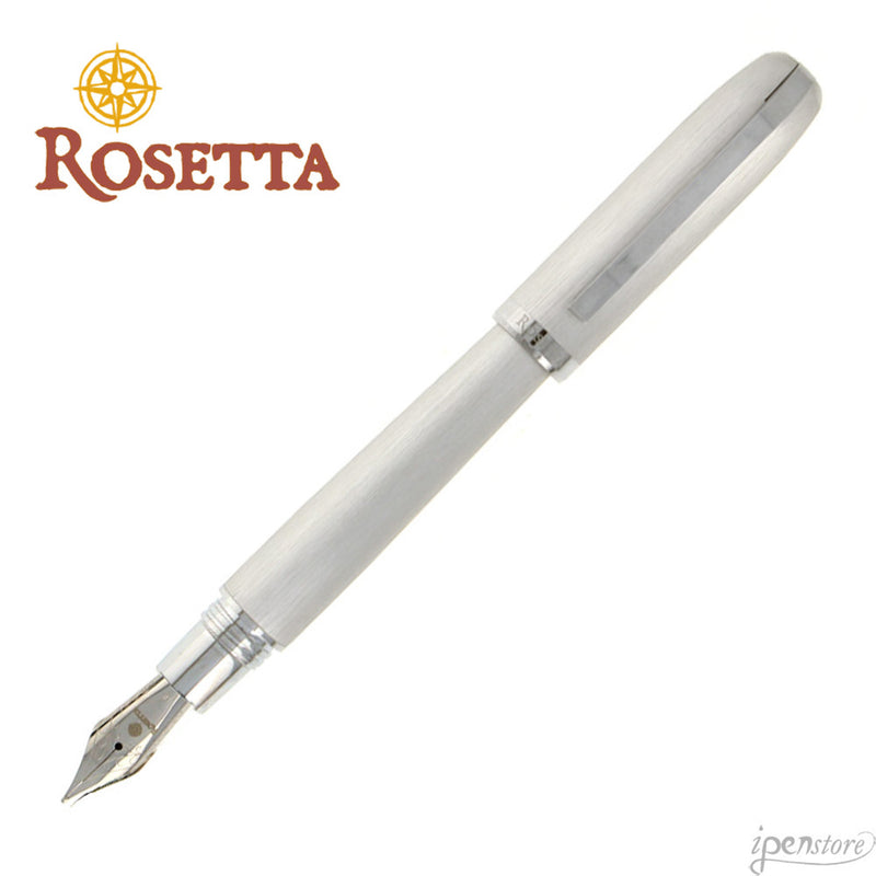 Rosetta Vulcan Fountain Pen, Monochromatic Matte Silver, 6 Nib Sizes
