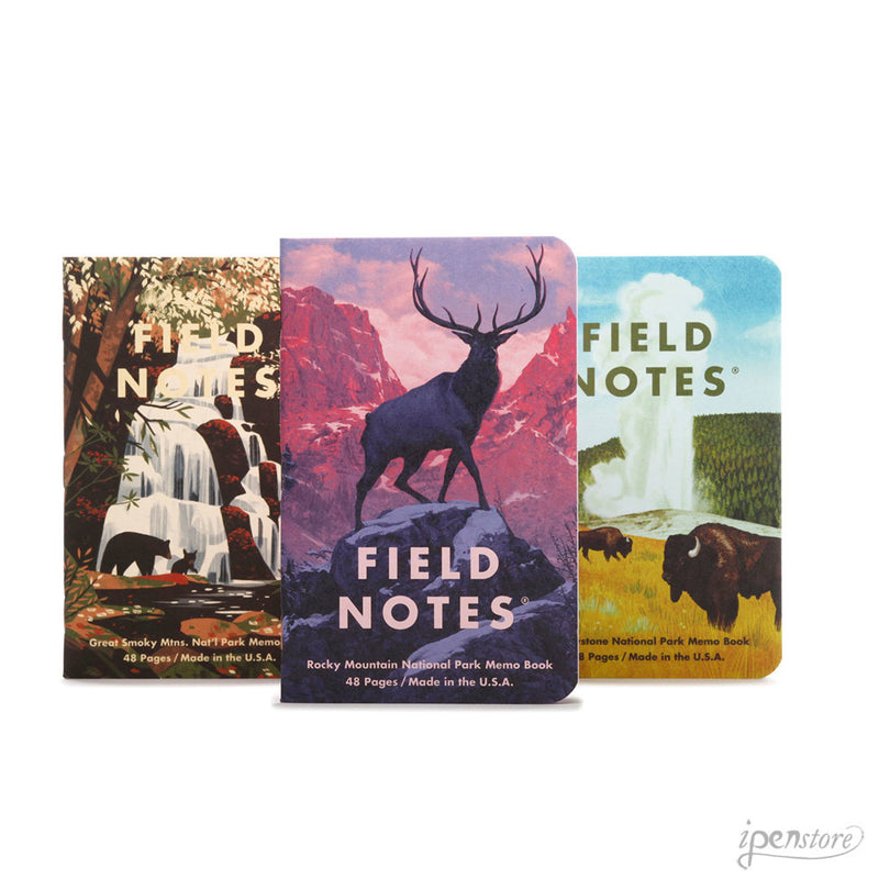 3 Field Notes Notebooks, 3.5" x 5.5", National Parks, Series C, Rockies-Smokies-Yellowstone