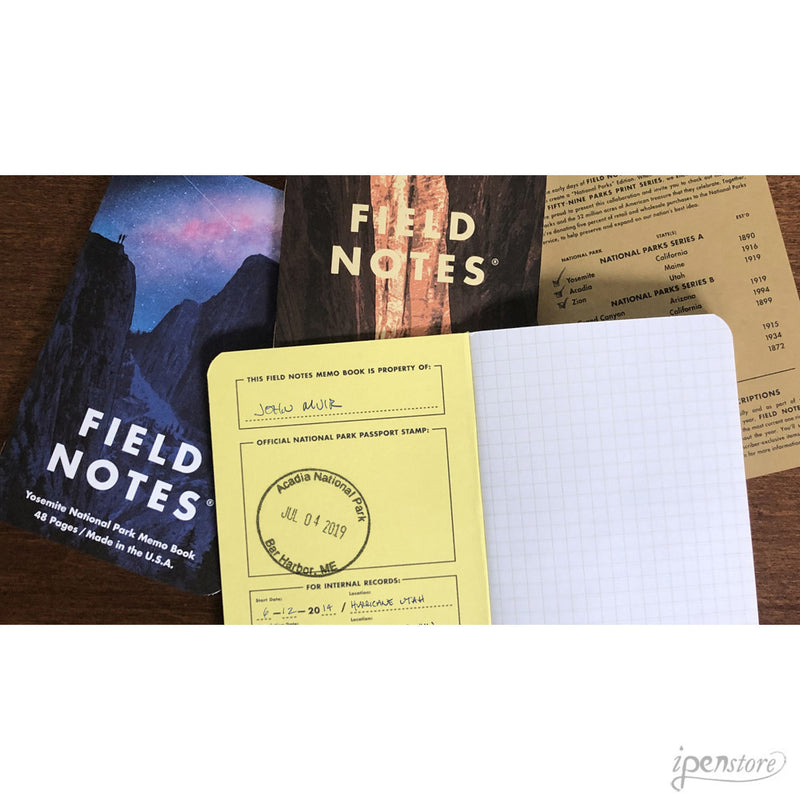 3 Field Notes Notebooks, 3.5" x 5.5", National Parks, Series A, Yosemite-Zion-Acadia