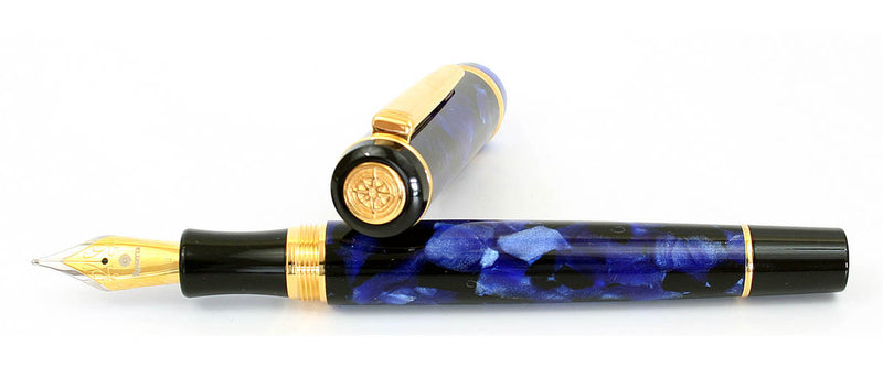 Rosetta Magellan Fountain Pen, Dark Blue Marble, Gold Trim, 6 nib choices