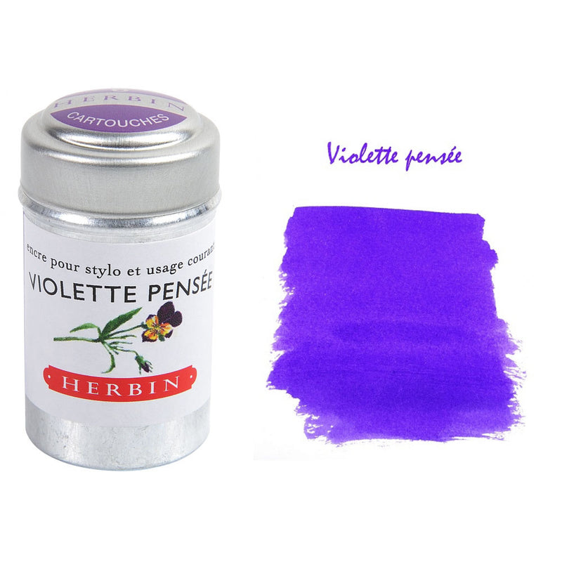 Pk/6 J. Herbin Fountain Pen Ink Cartridges, Violette Pensee (Pansy Violet)