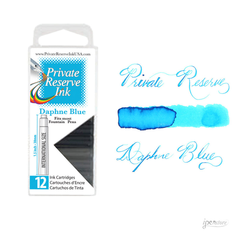 Pk/12 Private Reserve Fountain Pen Ink Cartridges, Daphne Blue