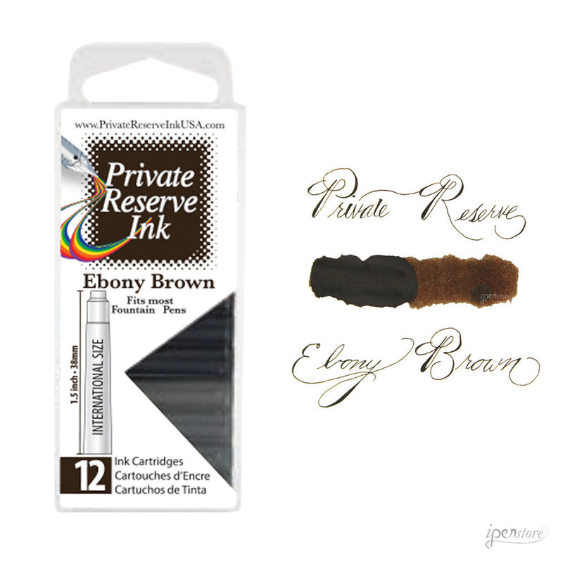 Pk/12 Private Reserve Fountain Pen Ink Cartridges, Ebony Brown
