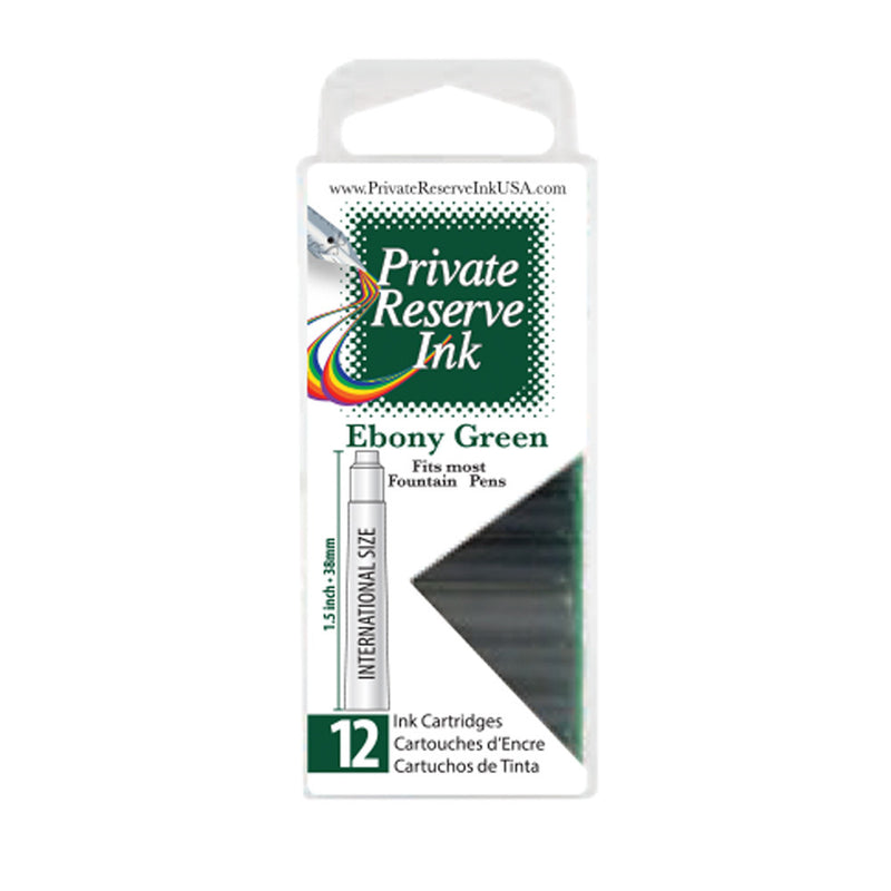 Pk/12 Private Reserve Fountain Pen Ink Cartridges, Ebony Green