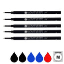 Pk/5 Monteverde G23 Ceramic Rollerball Refills, 2 Black-2 Blue-1 Red, Med