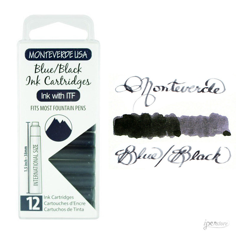 Pk/12 Monteverde Standard International Ink Cartridges, Blue-Black