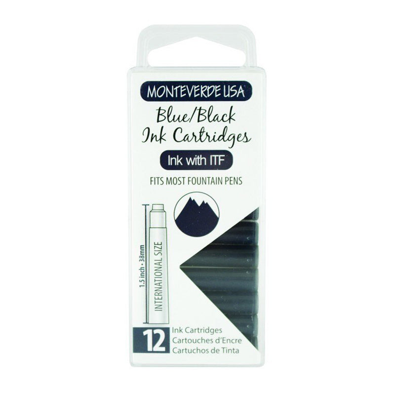 Pk/12 Monteverde Standard International Ink Cartridges, Blue-Black