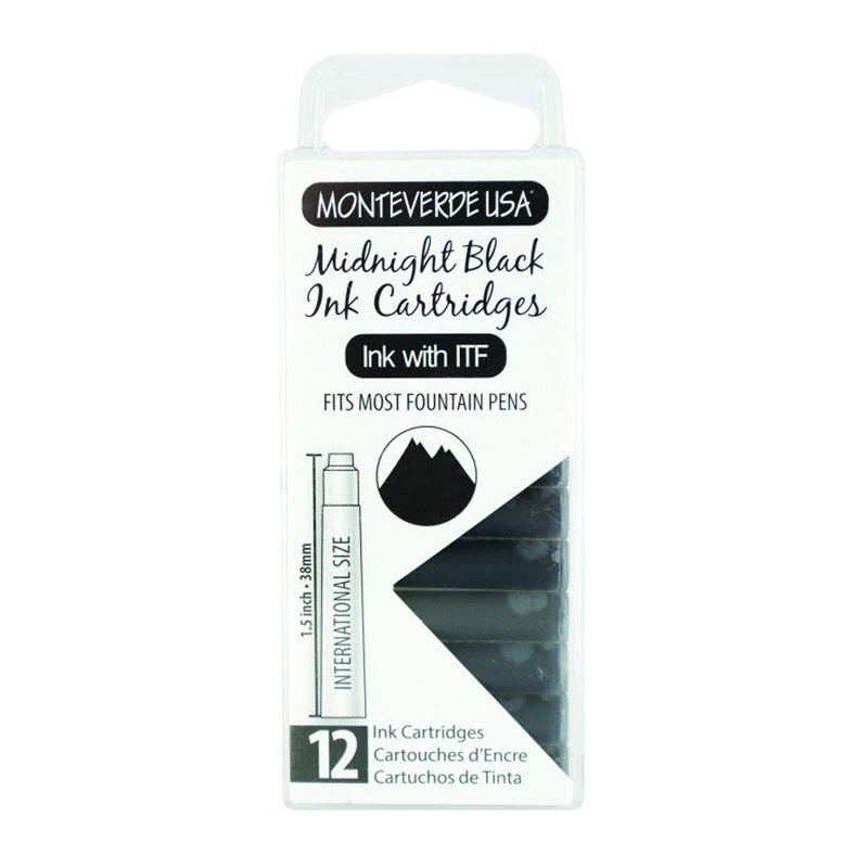 Pk/12 Monteverde Standard International Ink Cartridges, Midnight Black