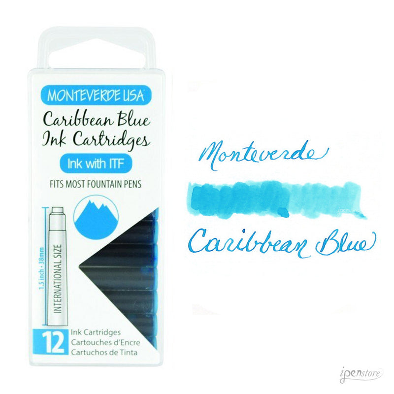 Pk/12 Monteverde Standard International Ink Cartridges, Caribbean Blue
