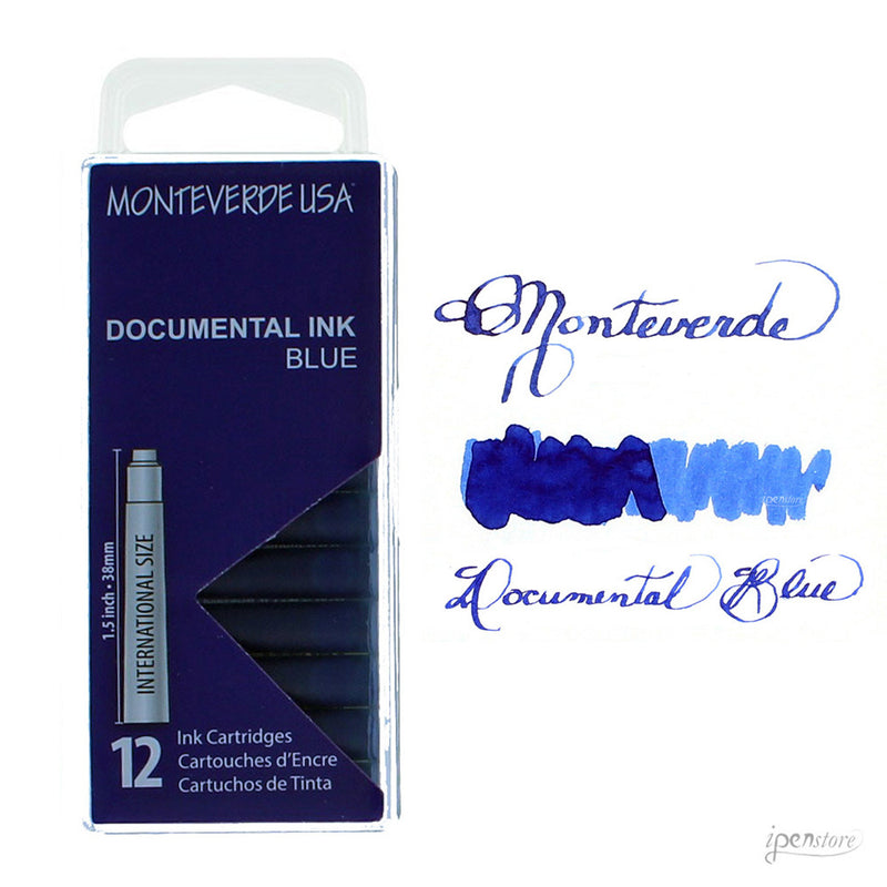 Pk/12 Monteverde Standard International Ink Cartridges, Documental Blue