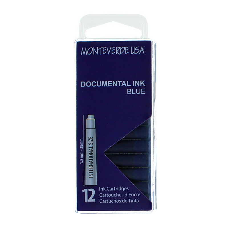 Pk/12 Monteverde Standard International Ink Cartridges, Documental Blue