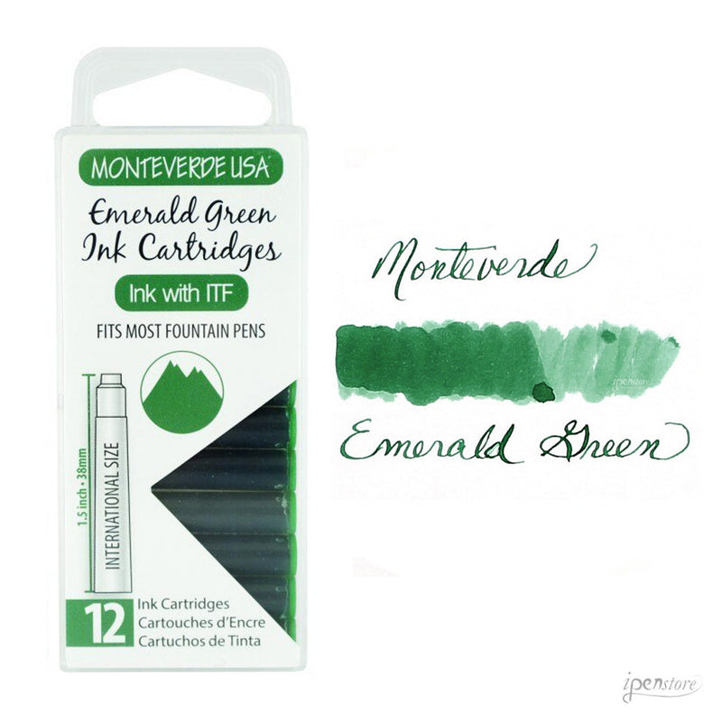 Pk/12 Monteverde Standard International Ink Cartridges, Emerald Green
