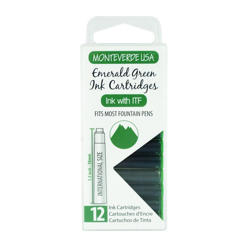 Pk/12 Monteverde Standard International Ink Cartridges, Emerald Green