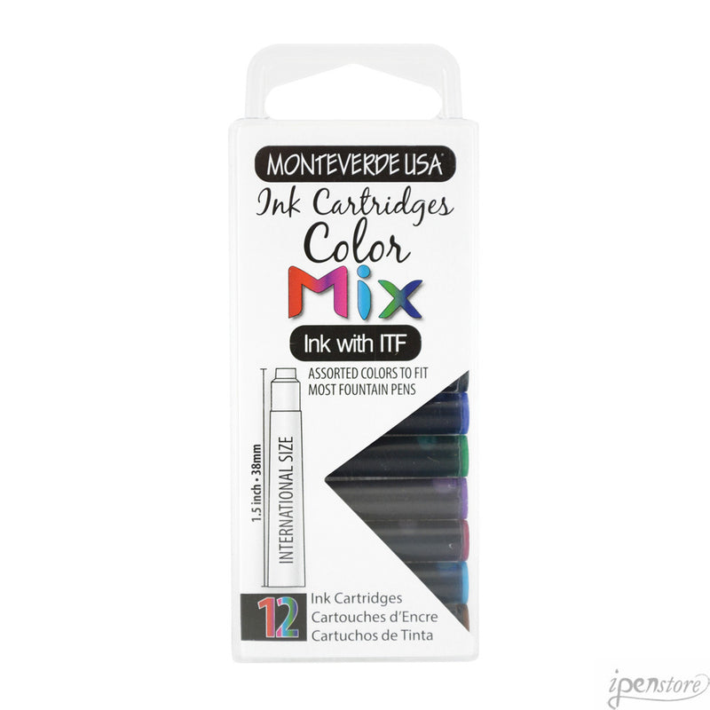 Pk/12 Monteverde Standard International (1-1/2") Ink Cartridges, Rainbow Mix