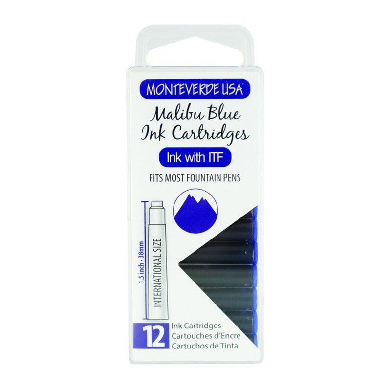 Pk/12 Monteverde Standard International Ink Cartridges, Malibu Blue